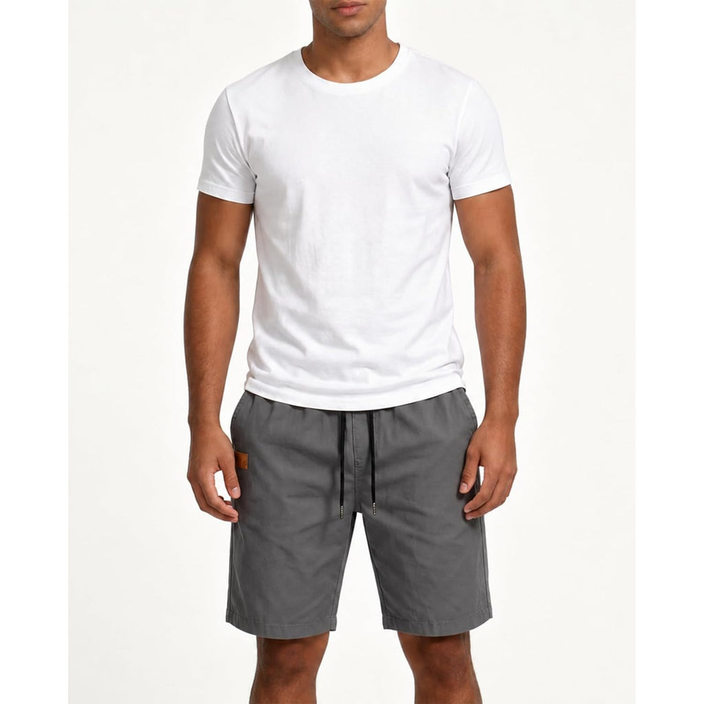 Poplee Mens Casual Shorts Cotton Drawstring Summer Beach Shorts Stretch Twill Chino Golf Shorts With Pockets