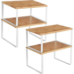 Songmics Cabinet Organizer Shelf, Set Of 4 Kitchen Counter Shelves, Kitchen Storage, Spice Rack, Stackable, Expandable, Metal And Engineered Wood, Cloud White And Natural Beige Ukcs010N01