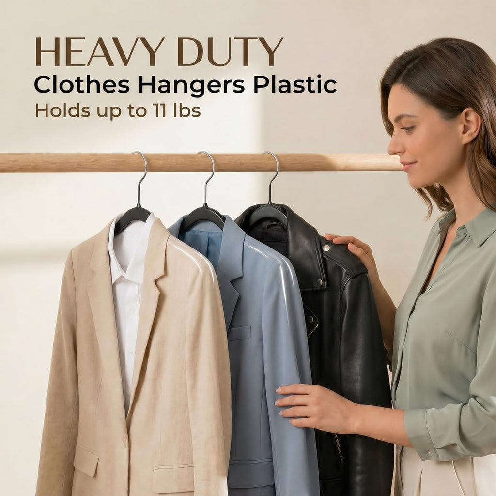 Plastic Hangers 50 Pack, Heavy Duty Plastic Hangers For Clothes - Non-Velvet Slim Hangers With 360° Swivel Hook & Clothes Thin Hanger - Durable Coat Hangars, Space Saving Hanger - Black