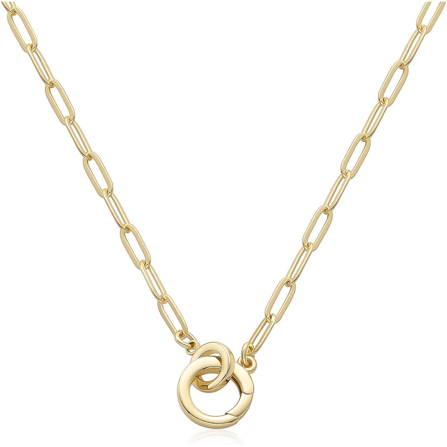 LANE WOODS Paperclip Necklace Pendant: 14K Gold Plated Dainty Link Chain Jewelry for Women