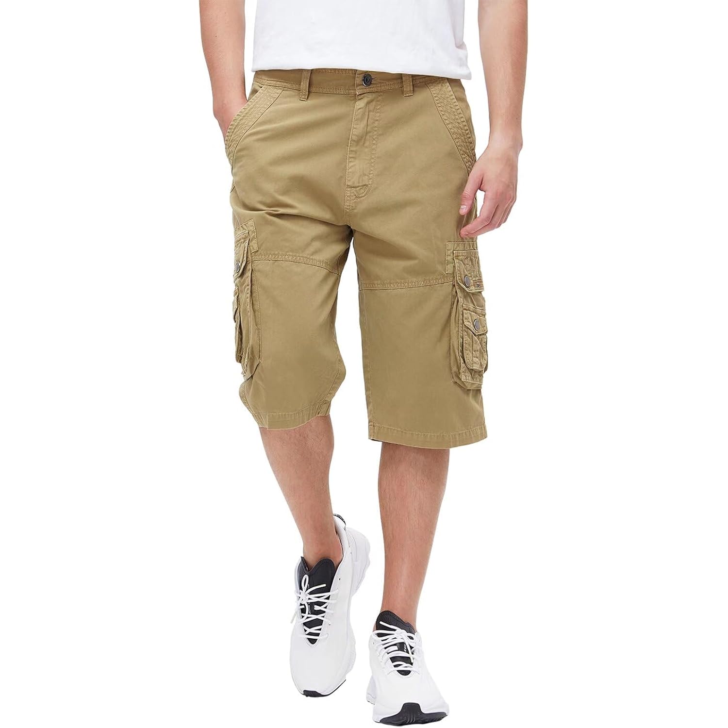 Best South Men'S Capri Long Twill Cargo Shorts Below Knee 13 Inches Cotton Relaxed Fit Casual Multi-Pocket