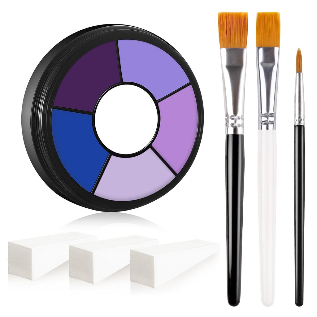 Bobisuka Purple Cream Face & Body Paint Palette Kit With 3 Brushes 3 Sponges, Highly Pigmented Easy To Blend Long Lasting Makeup For Ursula, Witch, Gothic Queen Celebrations Costume & Theme
