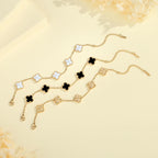 18K Gold Plated Clover Bracelet Set for Women White/Black/Gold/Silver/Green/Pink Adjustable Link Double-Sided Lucky Bracelets Trendy Bracelets Set Jewelry Gifts for Women Men