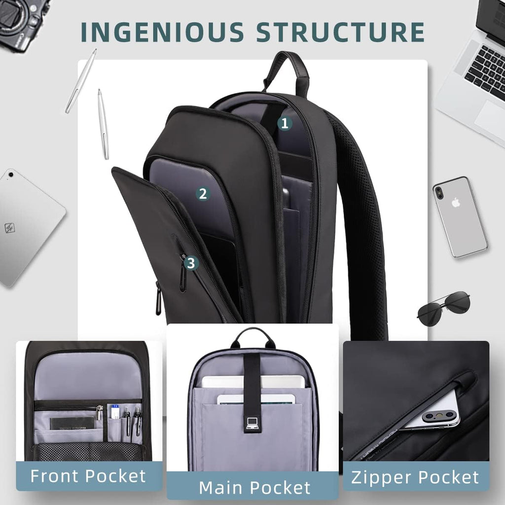 Hk Backpack For Men Business Slim Laptop Bag | Anti Theft Travel Backpacks 15.6 Inch Laptop Water Resistant Computer Bag For Work Office College, Black