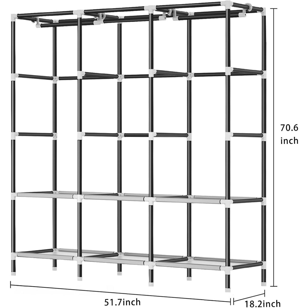 Lokeme Wardrobe Closet,Portable Closet For Bedroom Steel Pipe Diameter 19Mm Strong And Sturdy Black Portable Closets For Hanging Clothes With 3 Hanging Rods, 6 Storage Shelves And Side Pockets