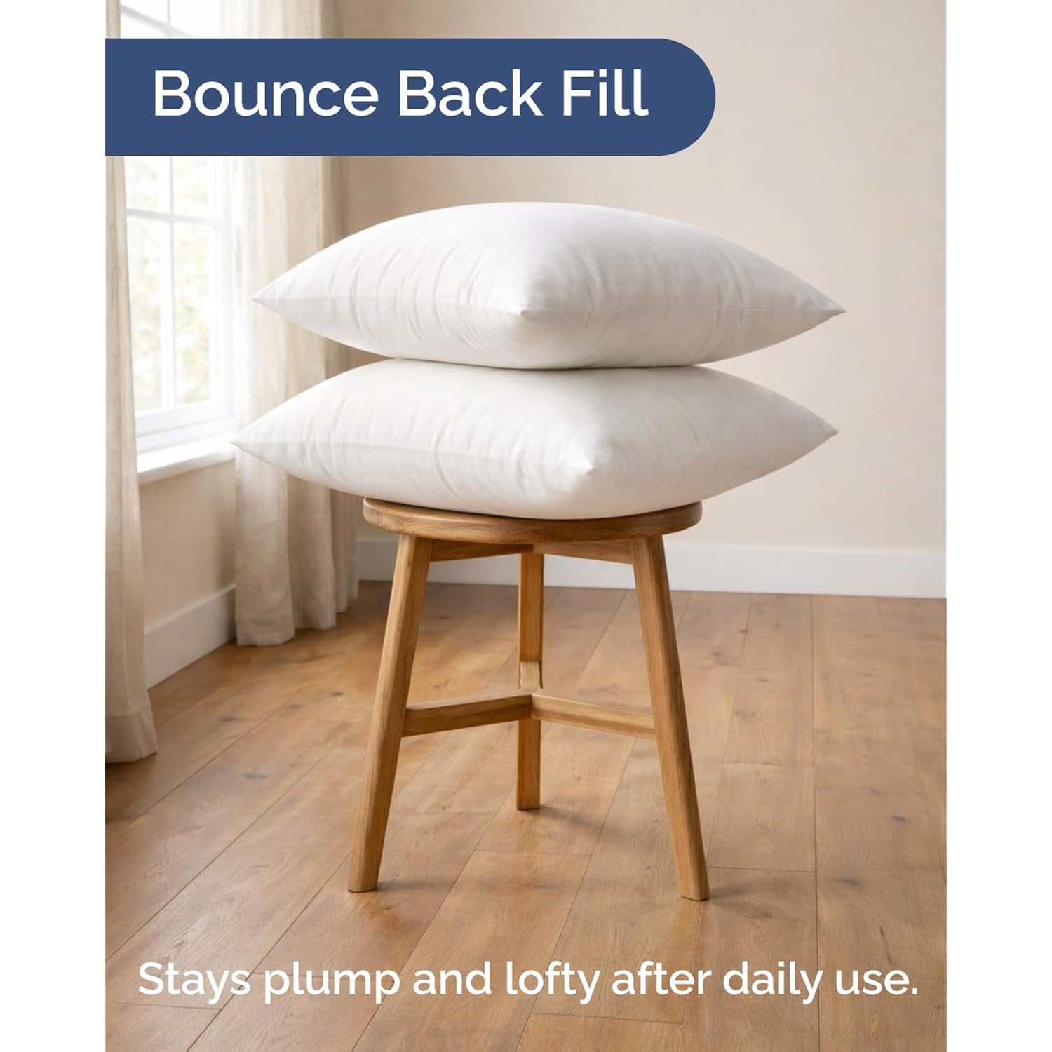 Throw Pillow Inserts 18x18 Set of 2 - Fluffy Down Alternative Fill - 10% More Fill Than Standard Loft - Plump Bounce-Back Support for Indoor & Outdoor Use - Hypoallergenic & Machine Washable - White