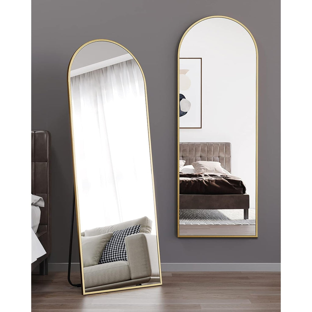 Itsrg Floor Mirror, Full Length Mirror With Stand, Arched Wall Mirror, Gold Floor Mirror Freestanding, Wall Mounted Mirror For Bedroom Living Room, Gold