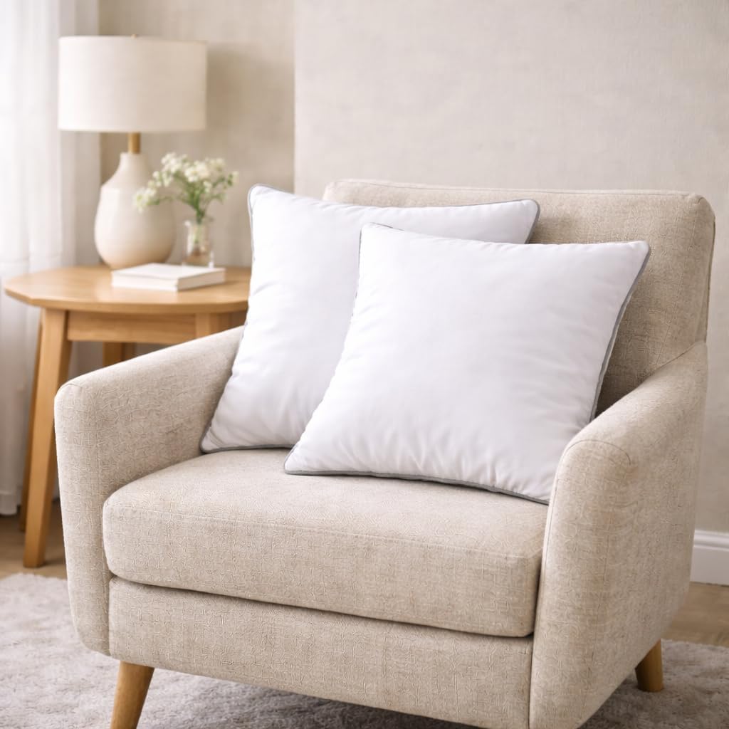 18x18 Throw Pillow Inserts Set of 4, 500g Extra Filled Decorative Pillow Inserts with Grey Piped Edge, Soft Fluffy Supportive Couch Sofa Bed Pillow Forms, Hypoallergenic Polyester Fiber, White