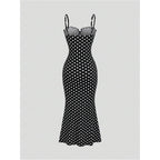 Milumia Women'S Polka Dots Frill Trim Cami Dress Elegant Ruched Bust Fishtail Maxi Dresses