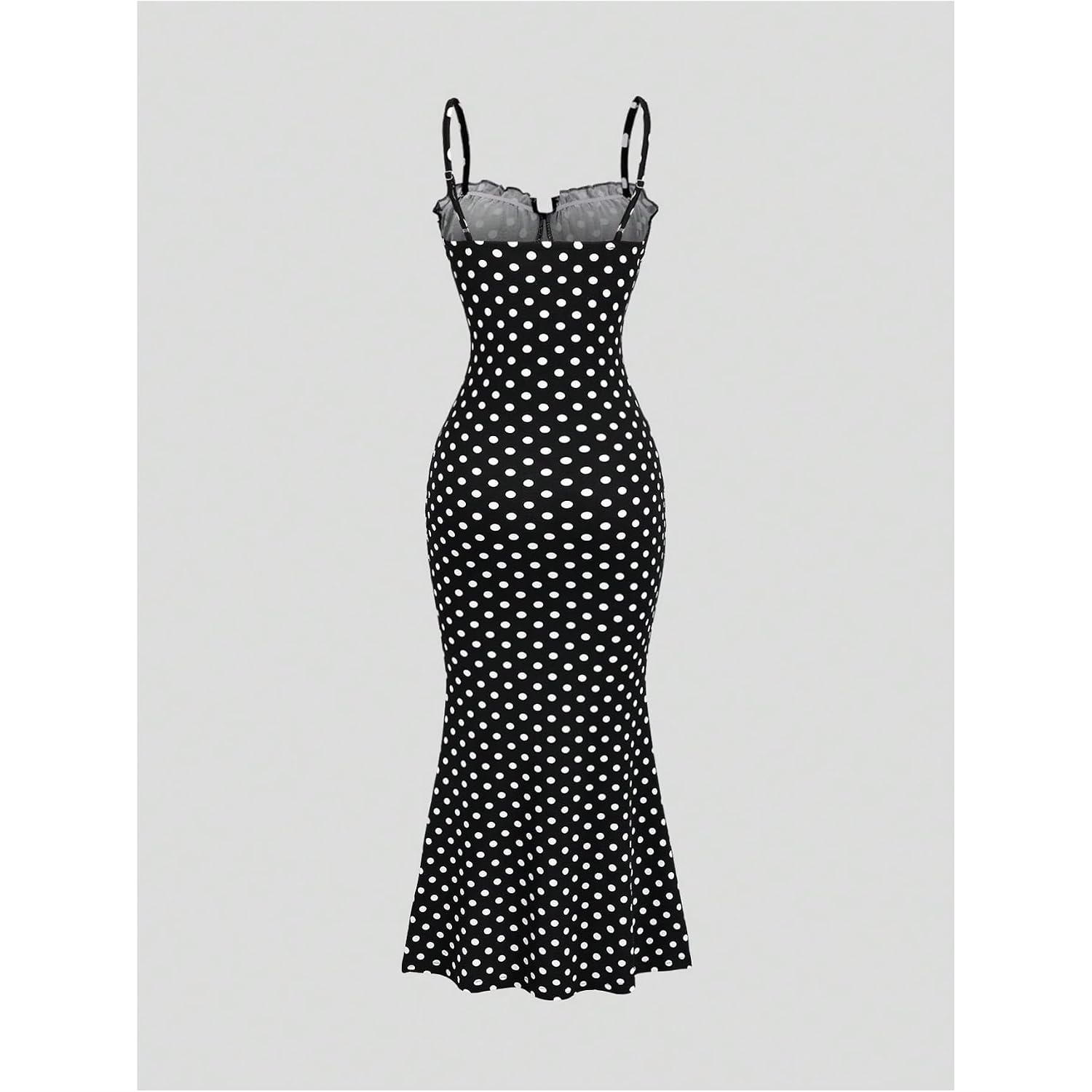 Milumia Women'S Polka Dots Frill Trim Cami Dress Elegant Ruched Bust Fishtail Maxi Dresses