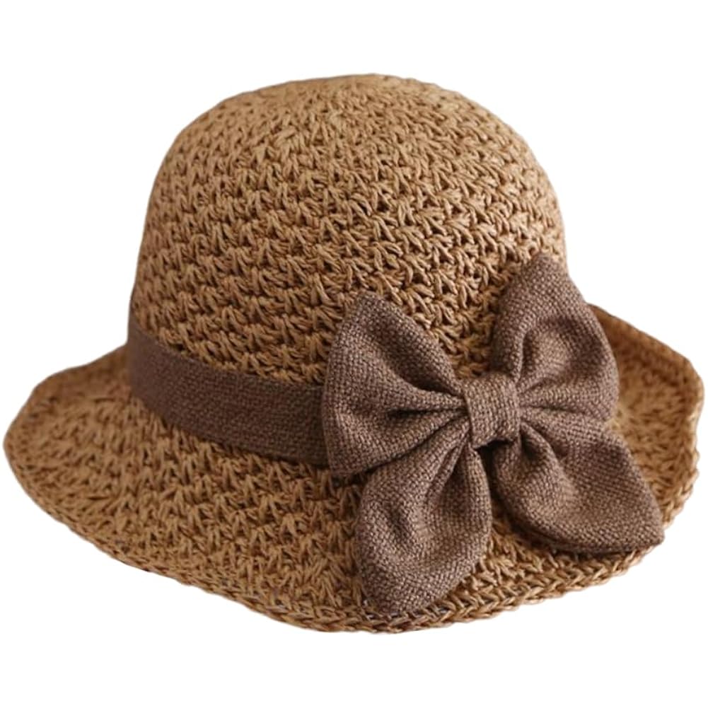Womens Straw Hat Foldable Wide Brim Floppy Beach Sun Hats, Bucket Cap With Bowknot For Girls