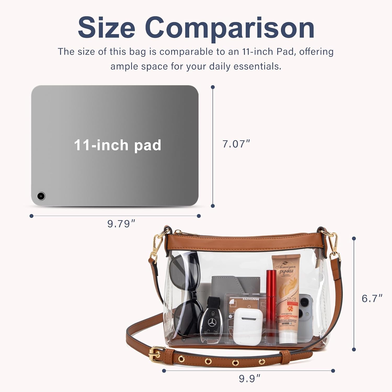 Wuflyover Clear Bag for Stadium Events, Clear Purses for Women, Stadium Approved Crossbody Bag