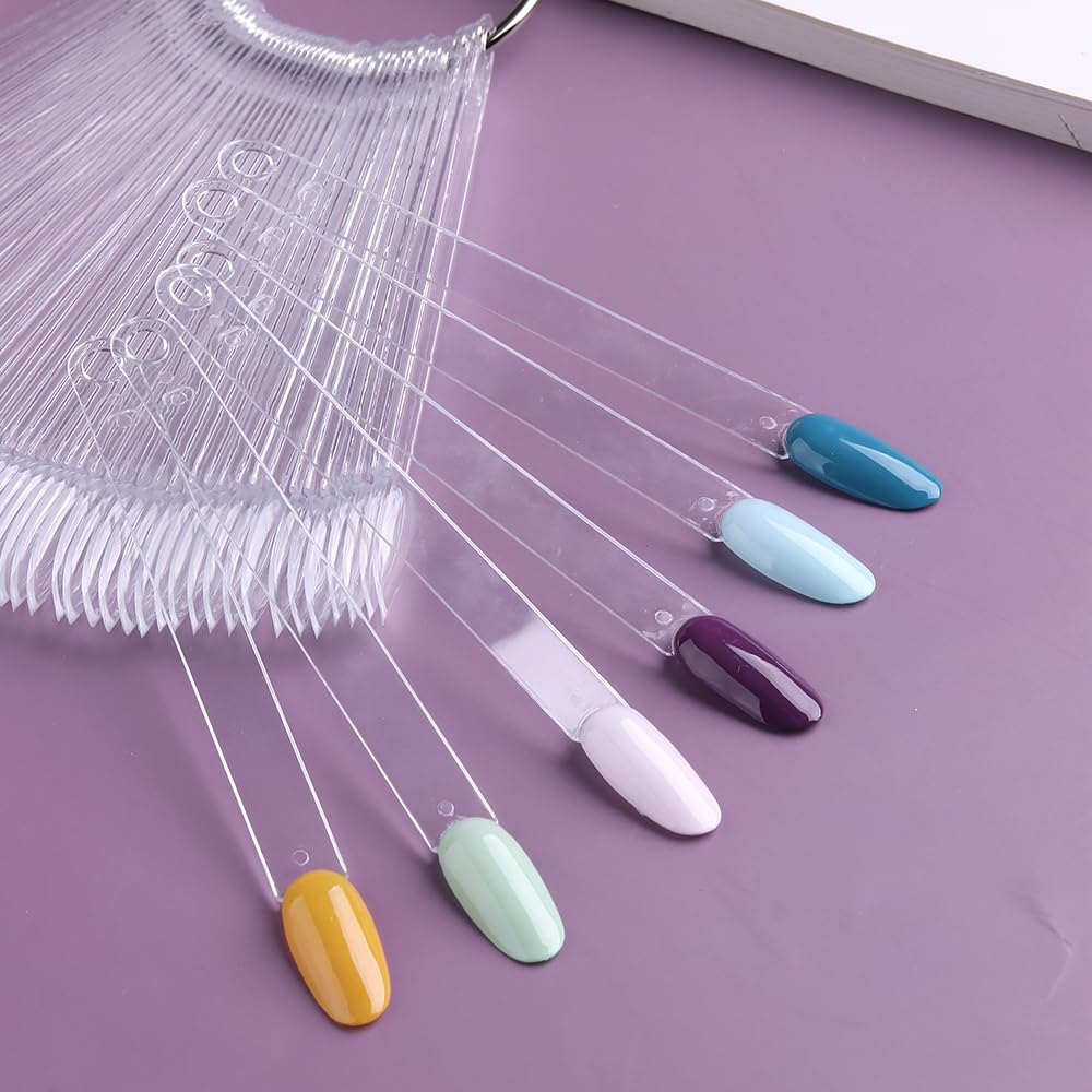 150 Pcs Clear Nail Swatch Sticks with Ring, Oval Shape Nail Swatches for Gel Polish, Transparent Acrylic Tips for Organization, Displaying Colors and Training Nails tech Supplies for Home or Salon Use