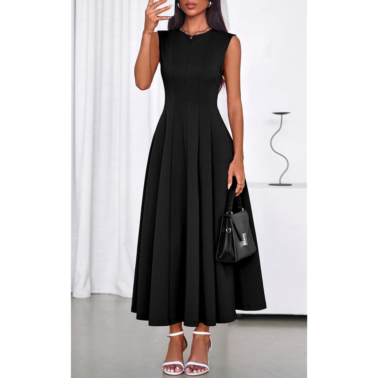 Prettygarden Womens Sleeveless Summer Dresses With Pockets, Soft And Stretchy Cotton Blend High Waist Elegant Cocktail Dress
