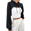 Hilinker Women'S Long Sleeve Cropped Hoodie Workout Drawstring Super Crop Tops Without Camisole