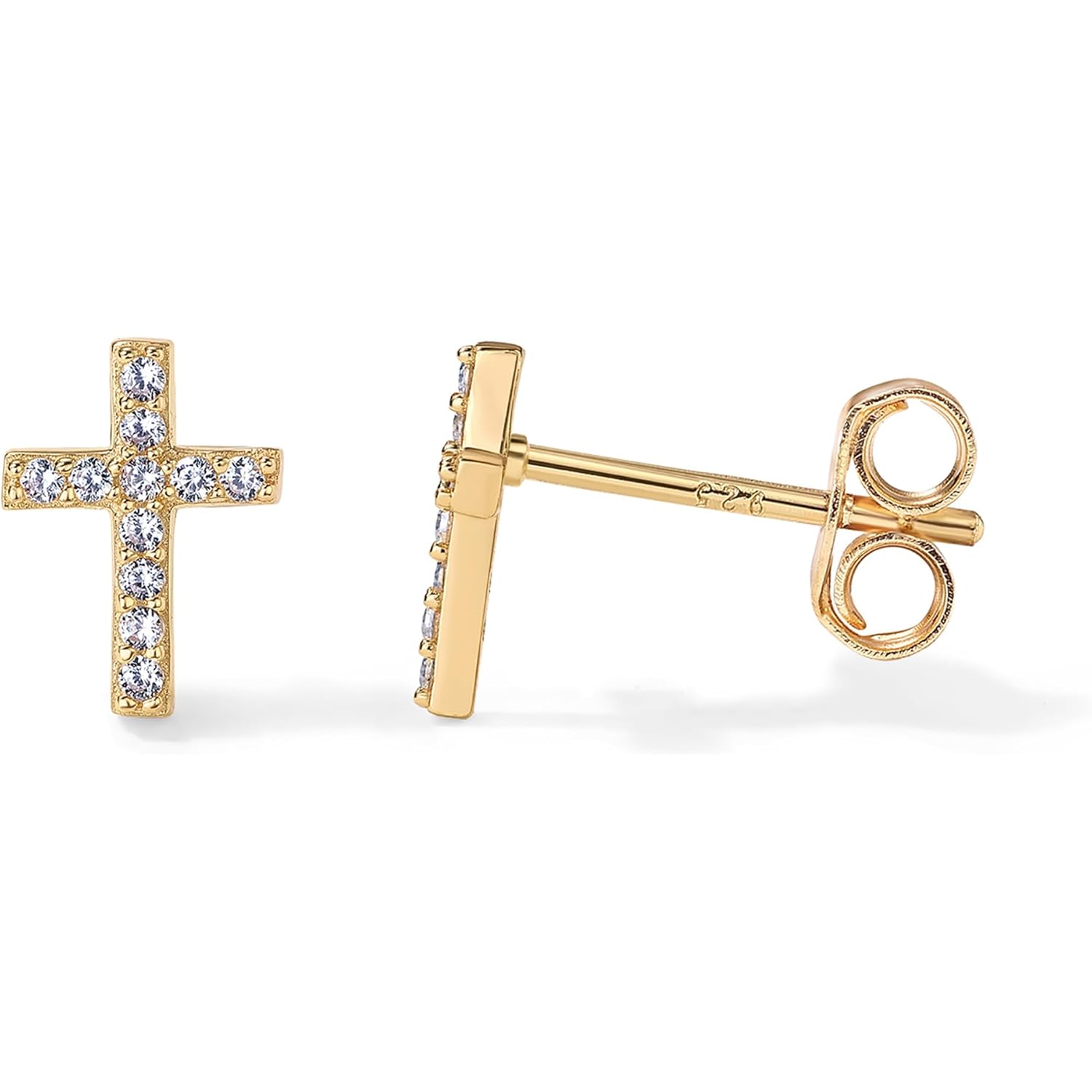 PAVOI 14K Gold Plated 925 Sterling Silver Posts Cross Earrings for Women | Small Religious Faith Cubic Zirconia Cross Studs Huggies Earrings