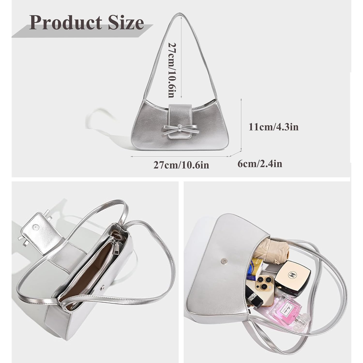 Shoulder Bag for Women, Hobo Handbags Trendy Y2K Purses Patent Leather Clutch Bag Cute Bow Purse