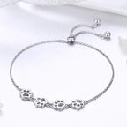 BISAER 925 Sterling Silver Paw Print Charm Bracelet for Women Cute Cat Dog Paw Bracelet Adjustable Slider Bracelet for Dog Pet Lover Jewelry Gifts