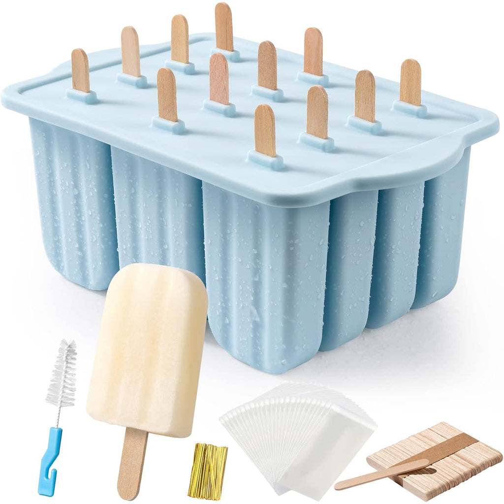Popsicles Molds, Meetrue 12 Pieces Silicone Popsicle Molds Easy-Release Bpa-Free Popsicle Maker Molds Ice Pop Molds Homemade Popsicle Ice Pop Maker With 50Pcs Popsicle Sticks+Cleaning Brush