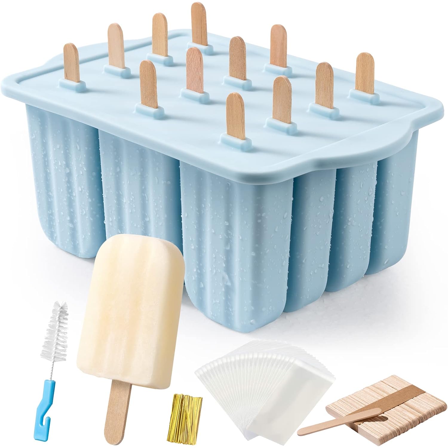 Popsicles Molds, Meetrue 12 Pieces Silicone Popsicle Molds Easy-Release Bpa-Free Popsicle Maker Molds Ice Pop Molds Homemade Popsicle Ice Pop Maker With 50Pcs Popsicle Sticks+Cleaning Brush