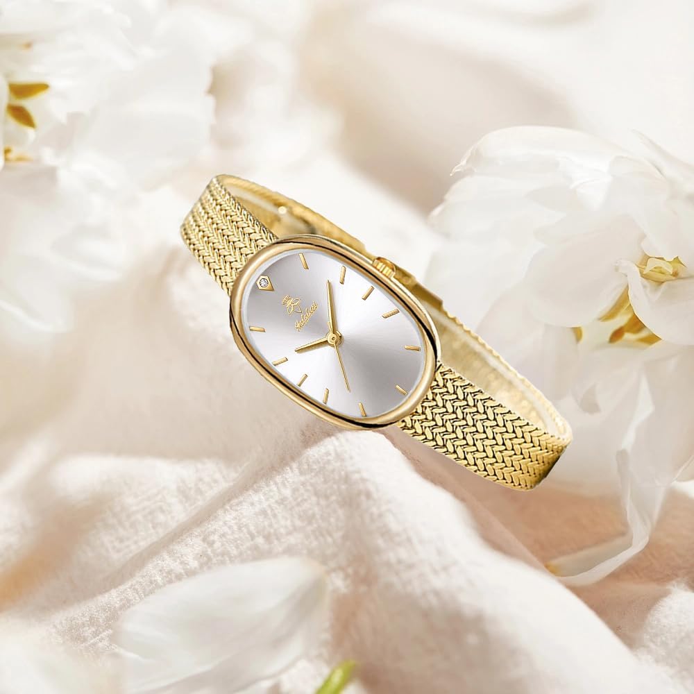 Mastop Petite Vintage Oval Gold Women’S Watch, Waterproof Elegant Bracelet Watch For Small Wrists Minimalist Easy To Read