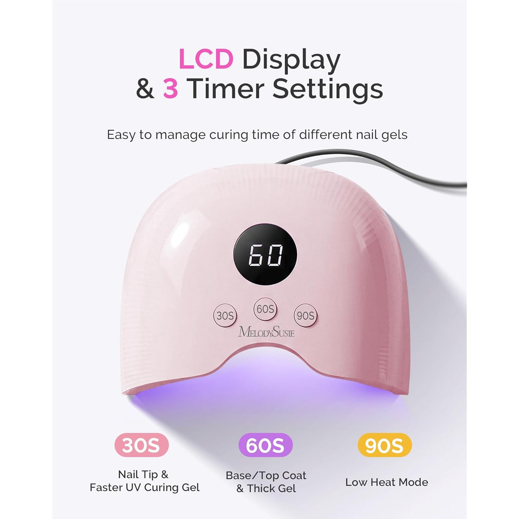 MelodySusie Compact LED UV Nail Lamp with UV Gloves, P-PLUS30A Nail Dryer with Smart Sensor Cures All Gels, Especially Rhinestone Glue, Liner & Cat Eye Gel Polishes for Advanced DIY at Home, Pink