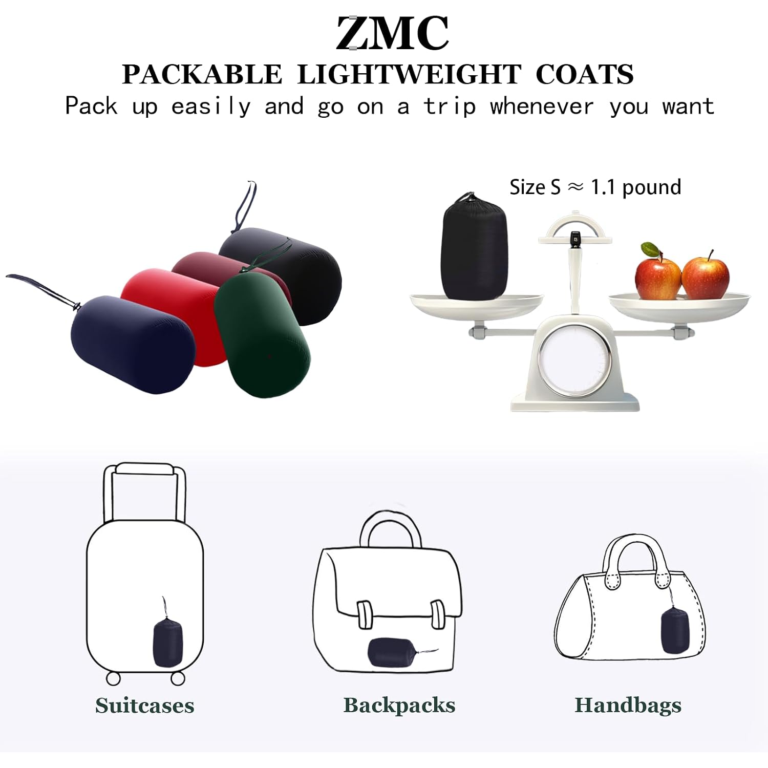 Zmc Packable Women Puffer Coat, Lightweight Water-Resistant Puffer Jacket Detachable Hood Slim-Fit Winter Coat For Women