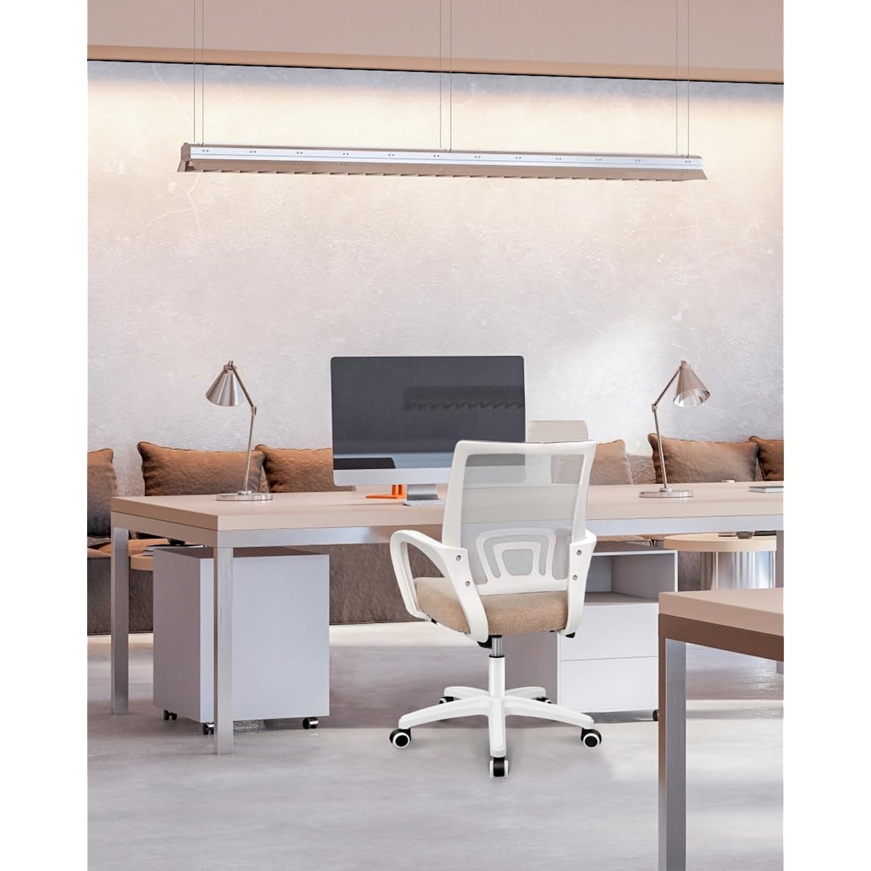 Neo Chair Office Desk Computer Chair Ergonomic Mesh Gaming Cushion Seat With Comfy Lumbar Mid Back Support Adjustable Height Swivel Rolling Wheels For Home Task (Beige)