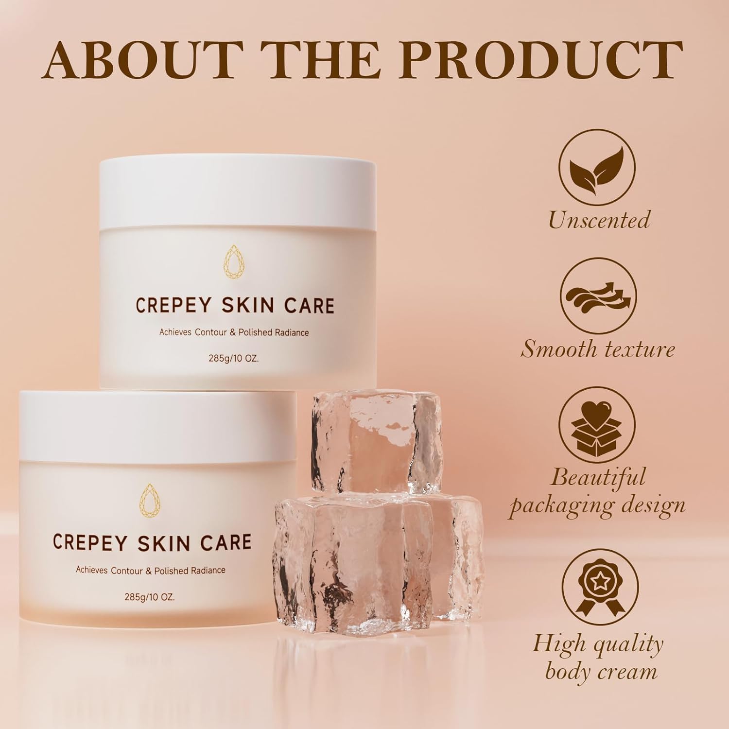 Crepe Skin Body Cream, Extra Large Size Body Skin Cream Lotion For Aging Crepe Skin With Collagen For Neck Arms Leg Deeply Moisturizer Cream, 10 Oz