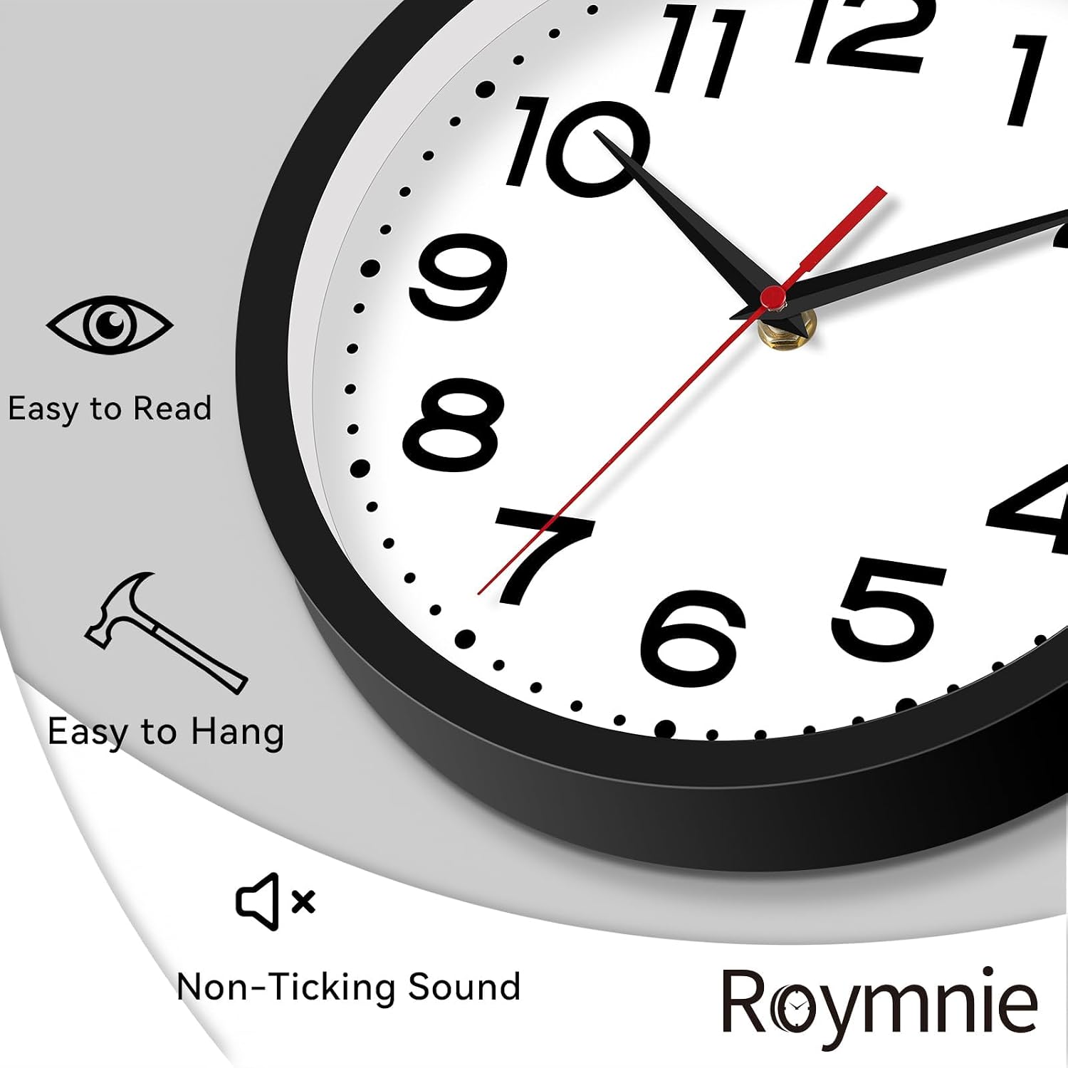 Roymnie Wall Clock Silent Non-Ticking Modern Clock Battery Operated 8 Inch Small Classic Analog Decorative For Classroom, Living Room, Office, Bedroom, School, Hotel (Black)