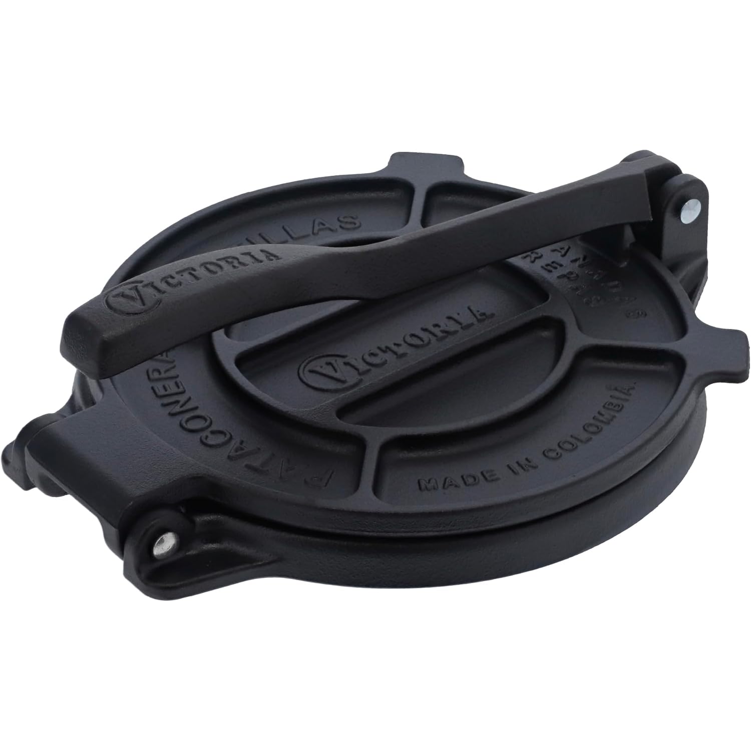 Victoria 8 Inches Cast Iron Tortilla Press, Roti Maker and Tortilladora, Pataconera Seasoned with Flaxseed Oil, Made in Colombia, Traditional Style, Black