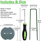 Bakulyor 50Pcs Green Artificial Turf Stakes Staples + 50Pcs Buffer Washer, 6 Inch 11 Gauge Landscape Staples, Galvanized Lawn Spikes, Heavy Duty Yard Ground Pin For Grass Weed Barrier Sod Fabric
