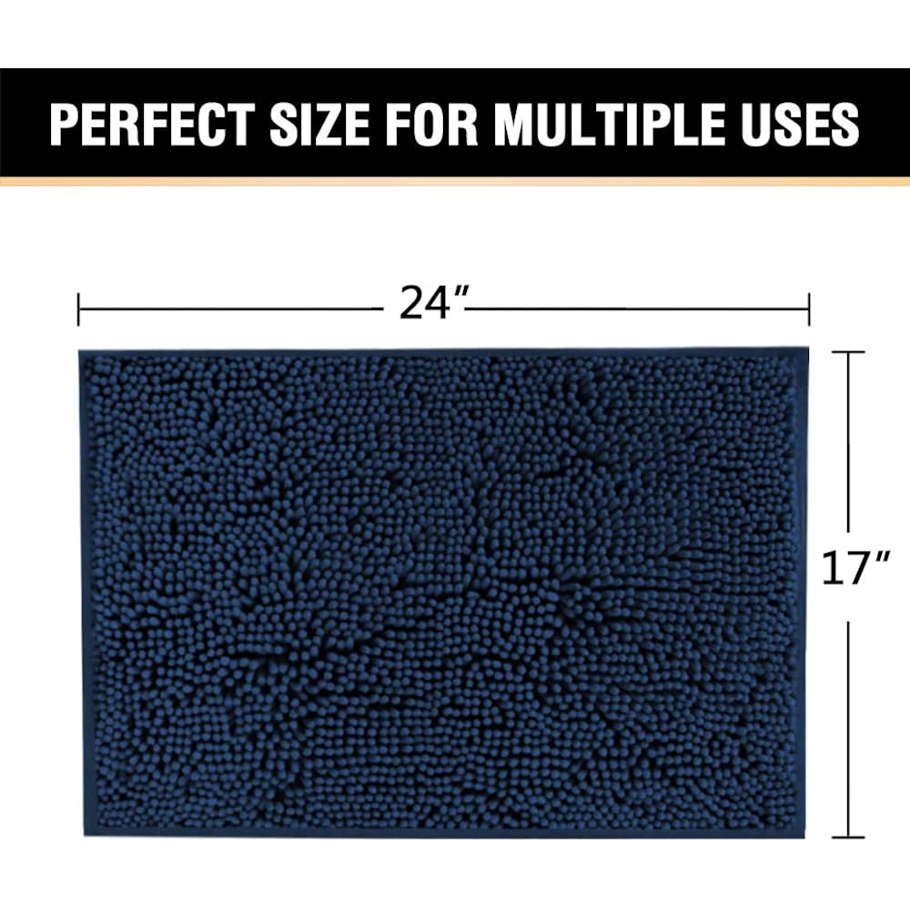 H.VERSAILTEX Navy Blue Bath Rug, Bath Mat Non Slip Bath Mats for Bathroom Floor, Bathroom Rug Extra Thick Chenille Rug 17" x 24" Absorbent Soft Shaggy Washable Dry Fast Plush Rugs for Bathtubs