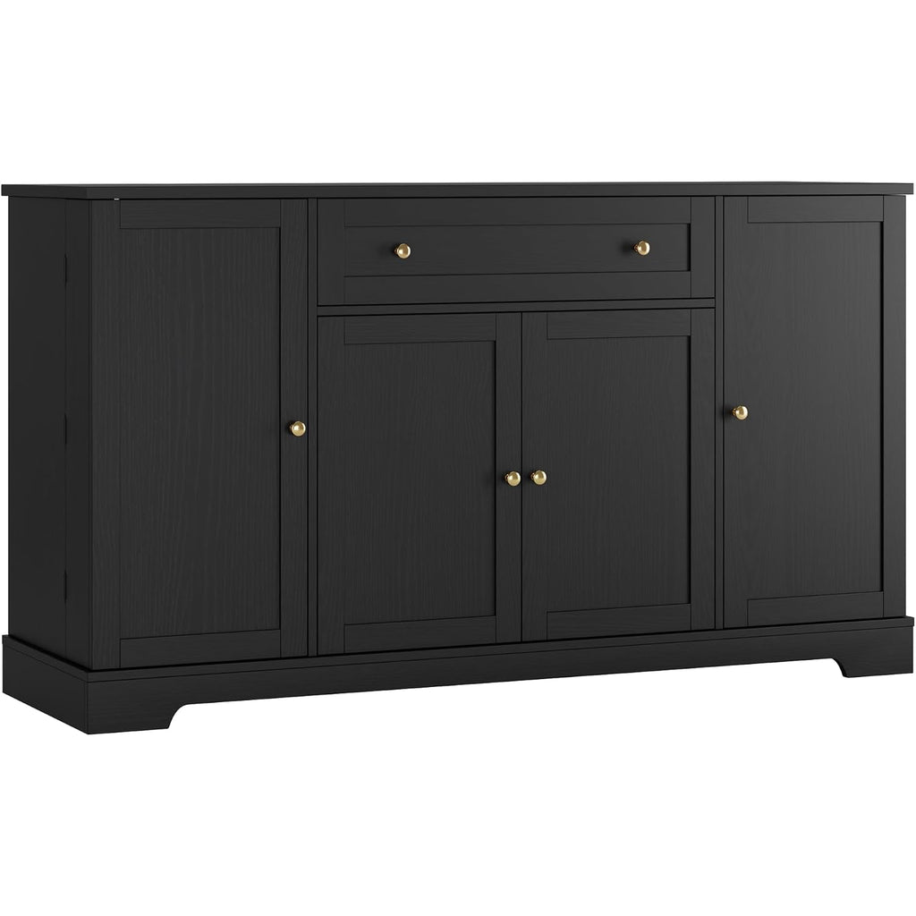 Hostack 54"W Kitchen Buffet Cabinet With Storage, Coffee Bar Cabinet, Black | Dual Swing-Out Door Racks, Large Drawer & Adjustable Shelves, Modern Sideboard Storage Cabinet For Dining Room, Living Room