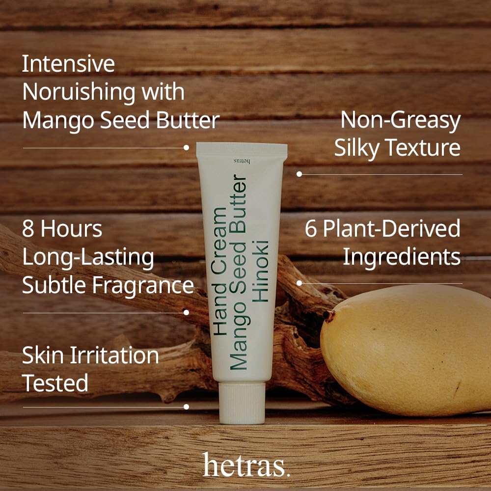 hetras. Perfume Hand Cream 1.69 oz., Hinoki - Cypress Forest Scent, Moisturizer for Dry Skin, Fast-Absorbing Hand Cream, Non-Greasy, Travel Size, Aesthetic Design, Long-Lasting Fragrance, Gift-Worthy