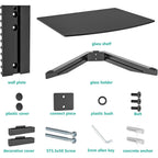 Wali Floating Tv Shelf, 1 Tier Glass Projector Shelf For Dvd Players, Routers, Game Consoles, Cable Boxes, Living Room Decor, Wall Mount Shelves Hold Up To 17.6Lbs (Cs201B), 1-Shelf, Black