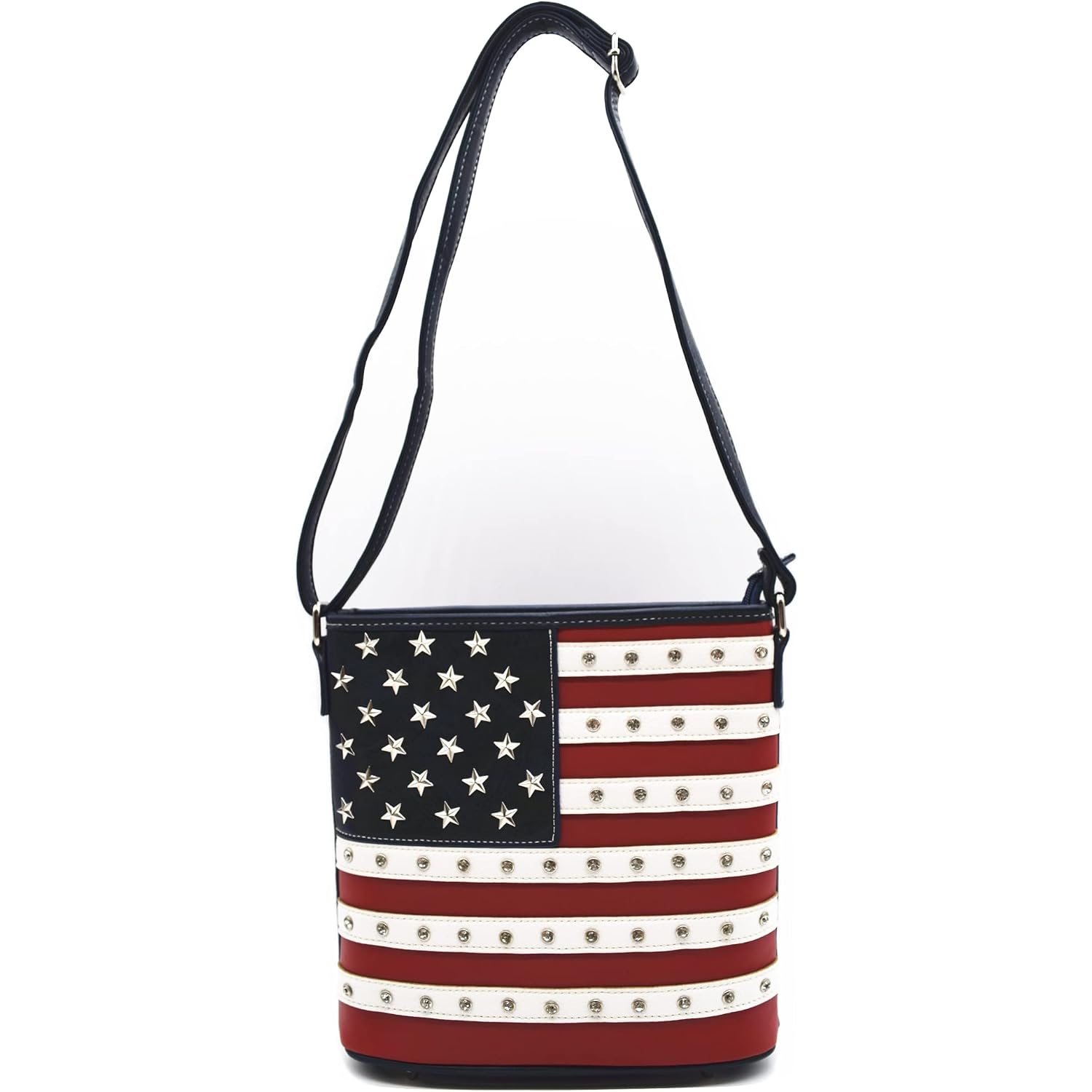 American Flag Stars And Stripes Studs Crossbody Handbag Usa Patriotic Women Purse Leather Single Shoulder Bag