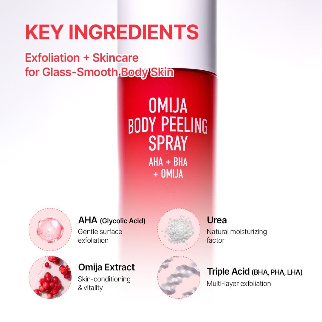 Parnell Aha Omija Ceramic Body Peeling Spray – Aha Bha Pha Body Exfoliant For Keratosis Pilaris, Strawberry Legs, Dark Spots & Dead Skin Remover – Exfoliant Body Mist For Rough Skin 4.60 Fl.Oz