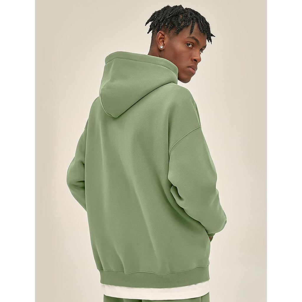 Flygo Mens Zip Up Hoodies Oversized Fleece Long Sleeve Drop Shoulder Hooded Sweatshirt Trendy Vintage Streetwear