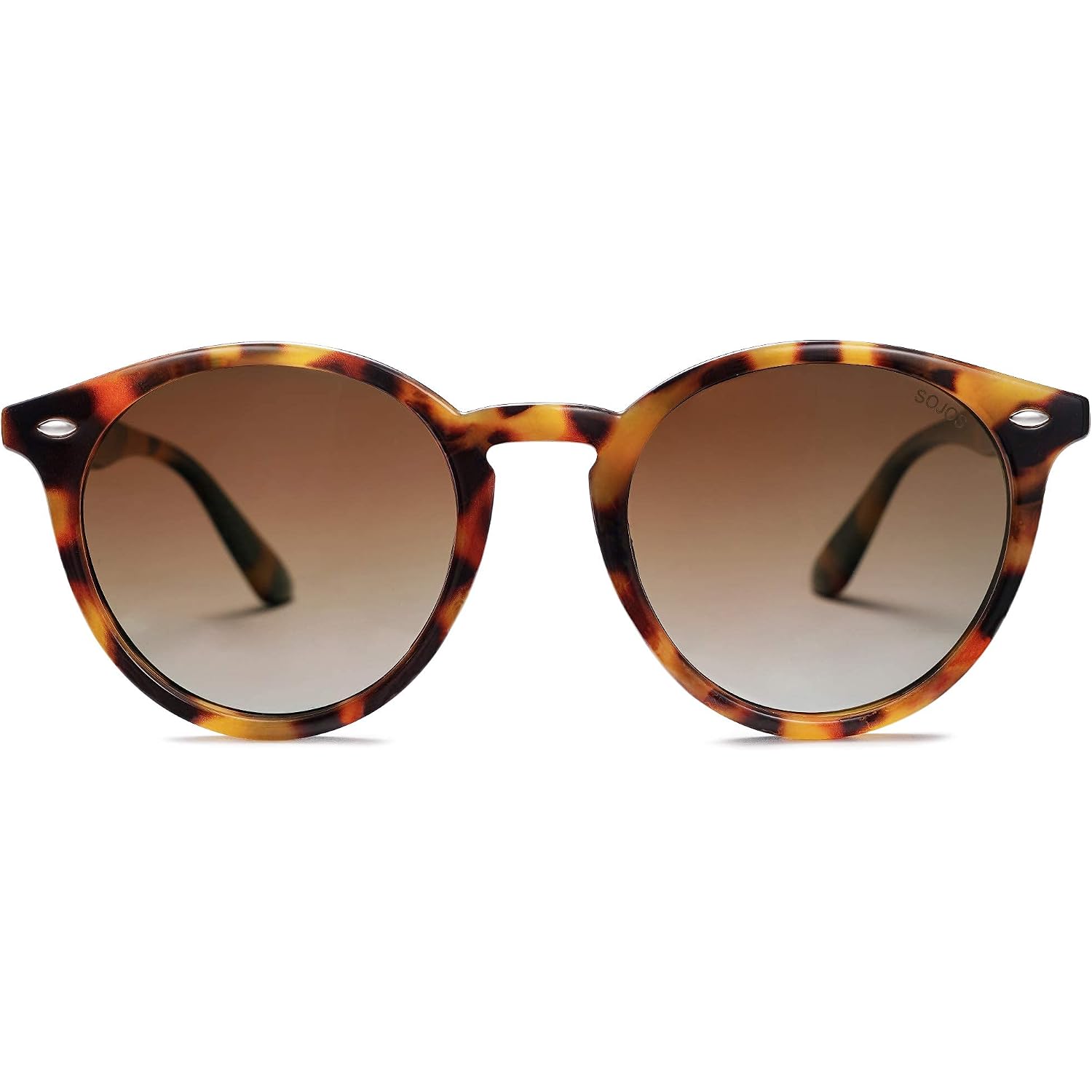 SOJOS Retro Round Polarized Sunglasses for Women Men Classic Vintage Sunnies SJ2069 Amber Tortoise/Brown