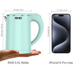 0.5L Small Portable Electric Kettles for Boiling Water, Stainless Steel Travel Kettle, Fast Boil Teapot, Boil-Dry Protection & Auto Shut-Off, Perfect For Traveling Cooking, Coffee, Tea, Eggs(Green)
