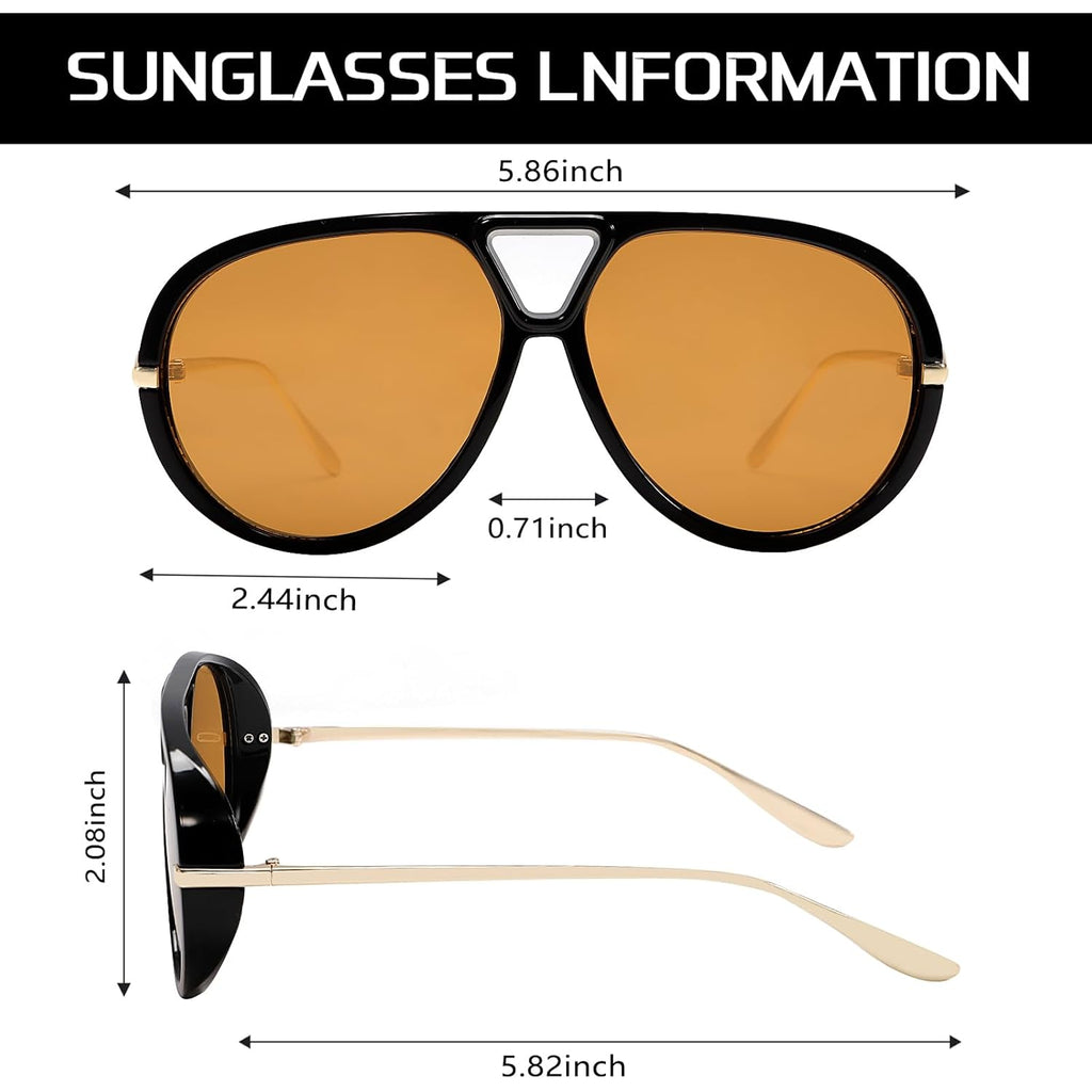 GUVIVI Retro Gold Aviator Sunglasses for Women Men, 2026 Metal Oversized 70s Aviators Black Vacation Beach Sun Glasses
