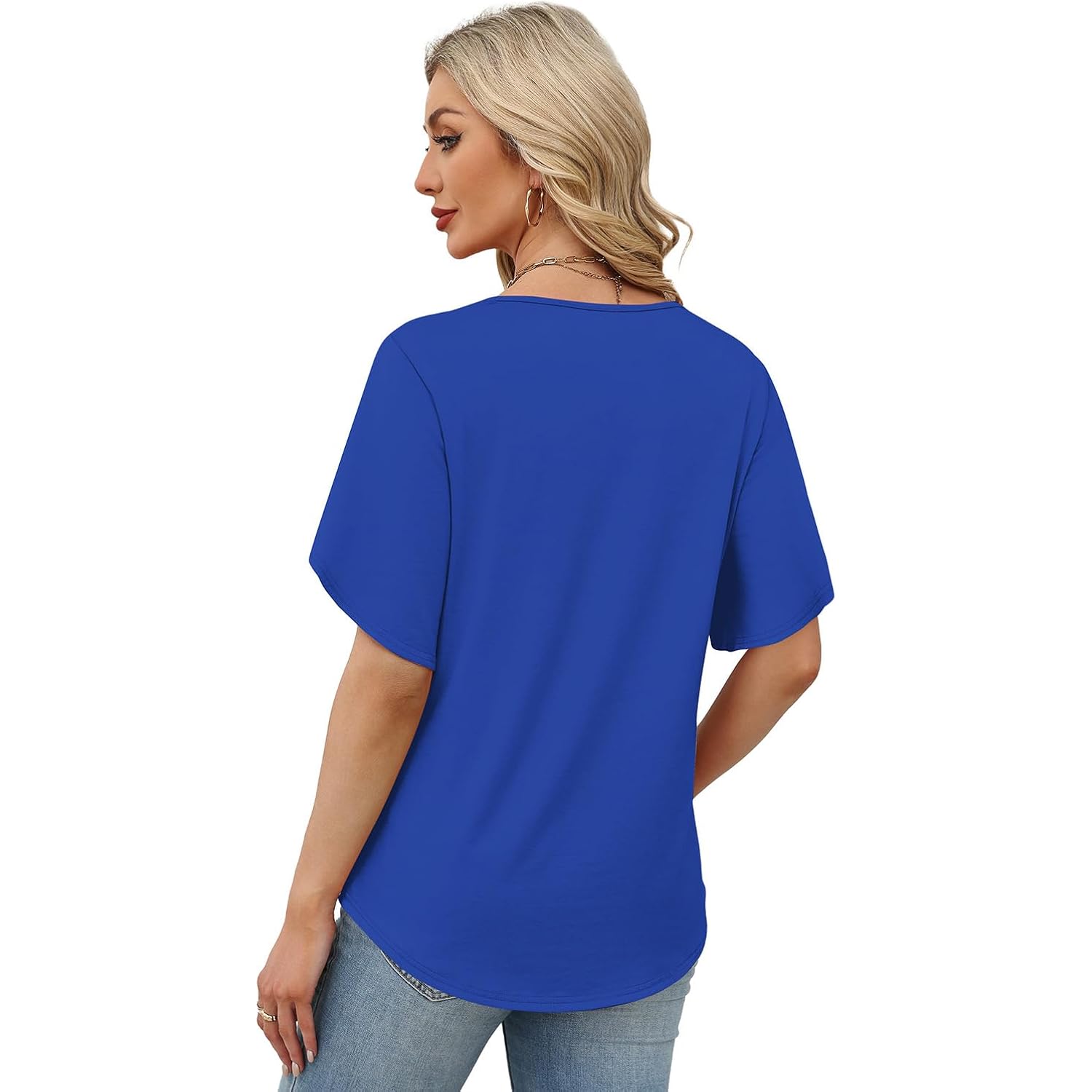 WIHOLL Womens Summer Tops Short Petal Sleeve Shirts Fashion V Neck Womens Clothing