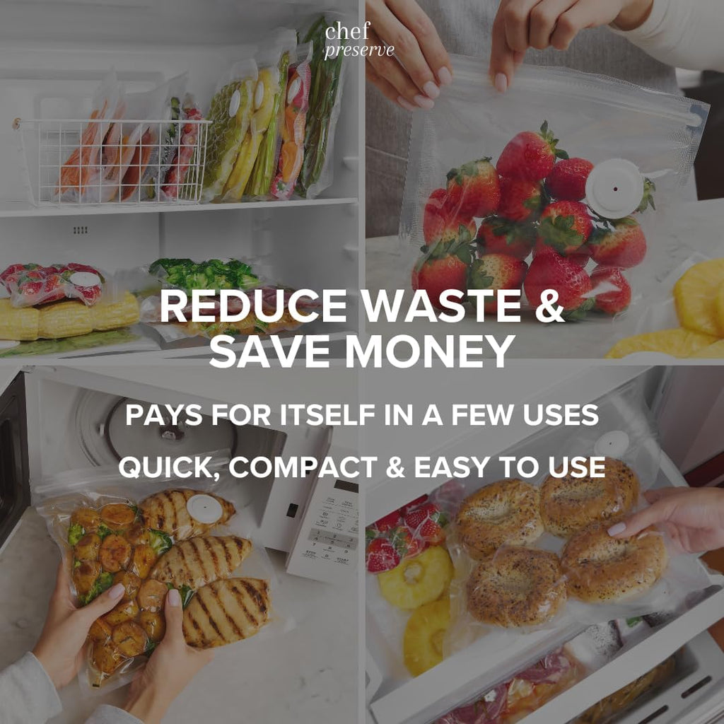 Chef Preserve Reusable Vacuum Sealer Bags For Food - 30 Bpa-Free Small (8 X 10 In) Food Storage Bags, Freezer, Microwave - Odor-Resistant, Leak-Proof - Compatible With Chef Preserve Vacuum Sealers
