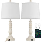 23'' Farmhouse Table Lamps For Living Room Set Of 2 With Usb C+A Ports, Retro Bedside Lamp For Bedroom, Office, Dining Room, Knob Switch, 3 Color Temperatures, Bulb Included, Beige