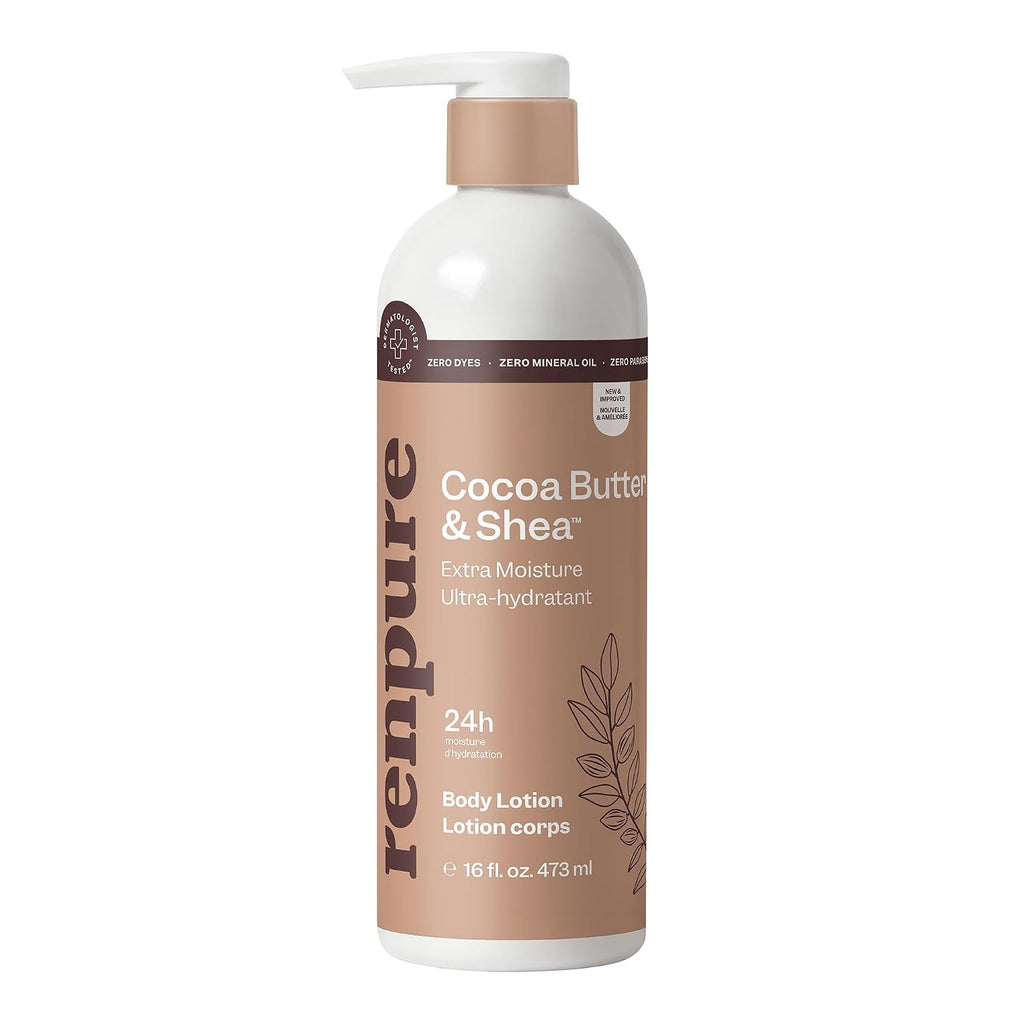Renpure Cocoa Butter & Shea Butter Ultra-Hydrating Body Lotion – 24Hr Moisturization – Rich & Creamy Formula- For Dry To Very Dry Skin - Cocoa Butter And Shea Butter - 16 Fl Oz