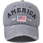 American Flag Hat for Men Women USA Flag Embroidery Distressed Adjustable Cotton Baseball Cap Dad Hat Est 1776 Red
