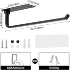 Paper Towel Holder - Self-Adhesive or Drilling, Matte Black, Upgraded Aluminum Kitchen Roll Dispenser Under Cabinet, Lighter but Stronger Than Stainless Steel!