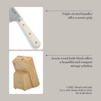 MARTHA STEWART Eastwalk 14 Piece High Carbon Stainless Steel Cutlery Kitchen Knife Block Set w/ABS Triple Riveted Forged Handle Acacia Wood Block - Linen White