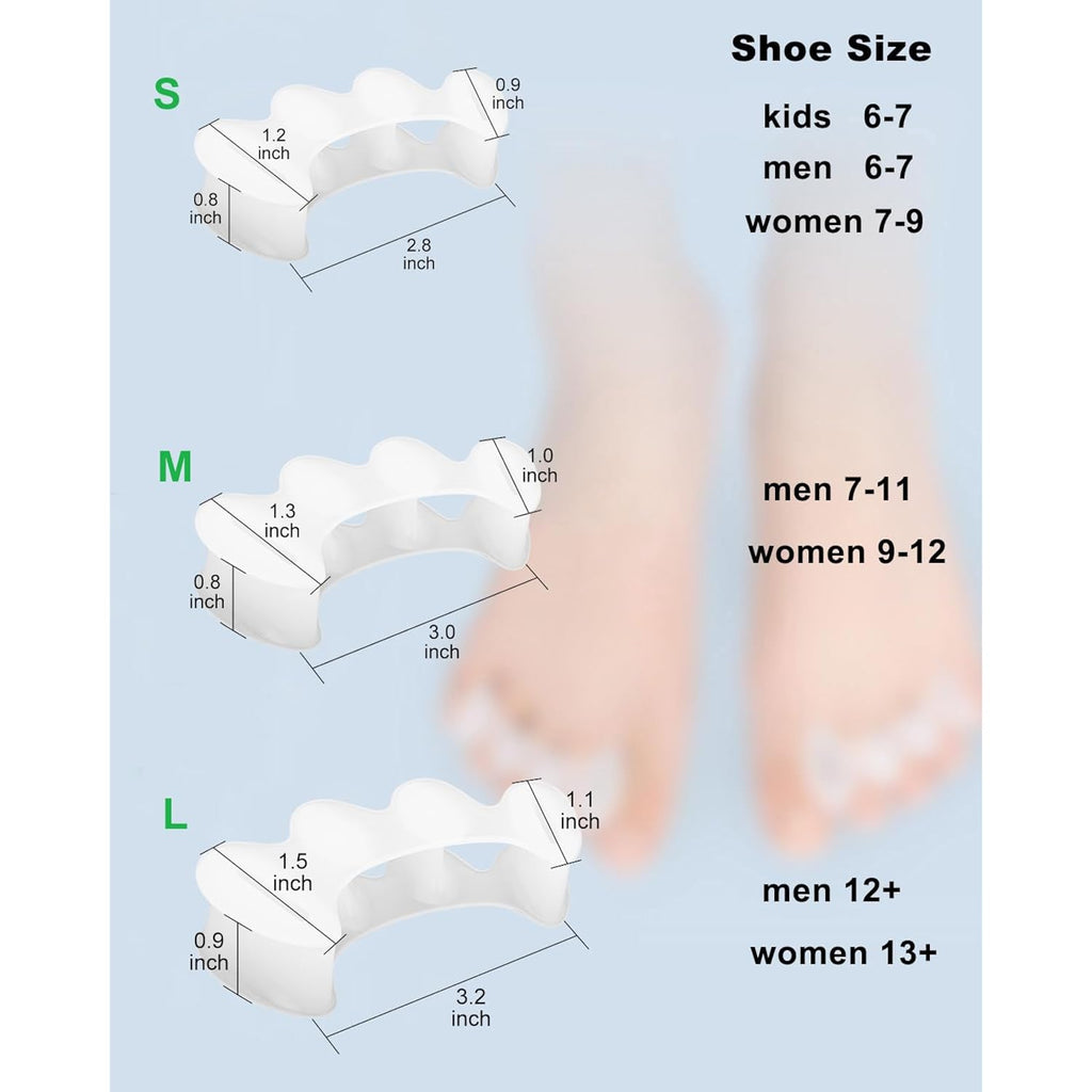 2Pairs Toe Separators Toe Spacers for Women Men to Correct Bunion, Relieve Feet Pain, Foot Alignment, Toe Straighteners for Hammertoes, Plantar Fasciitis (M, Women Shoe Size 9-12.5, Men: 7-11)